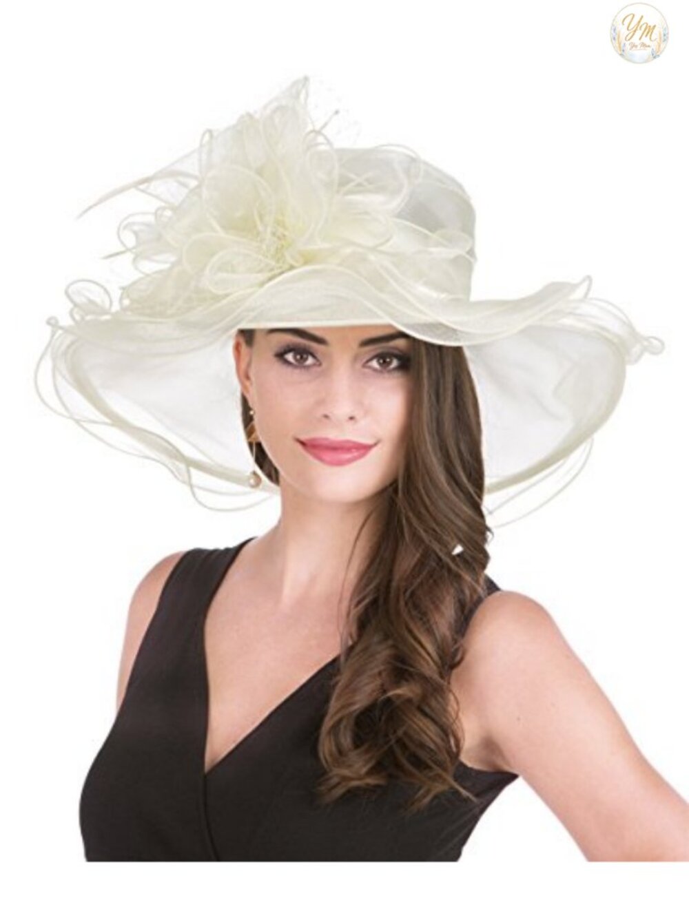 Women's Wide Brim Organza Derby Fascinator Hat for Weddings Church Kentucky